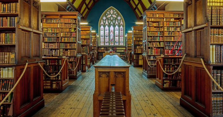 The big library at Ushaw historic House.